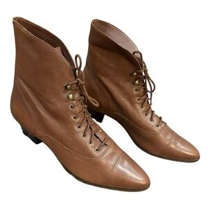 Vintage 80s Capezio Daryl Boots 10M Brazil Leather Lace Up Brass Eyelets